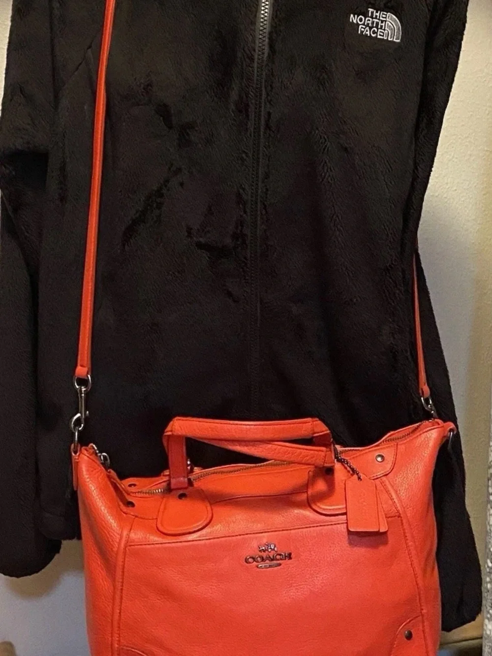 Coach mickie red pebbled Leather Satchel Shoulder crossbody purse w/dust bag